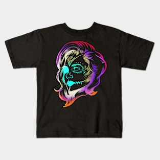 Colorful Stylized Female Calaveras Makeup Day Of The Dead Kids T-Shirt